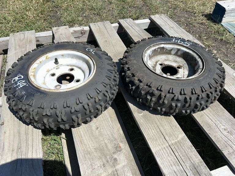 2 - Carlisle 4.80-8 NHS 4 Bolt Tires on rims, *Unreserved*