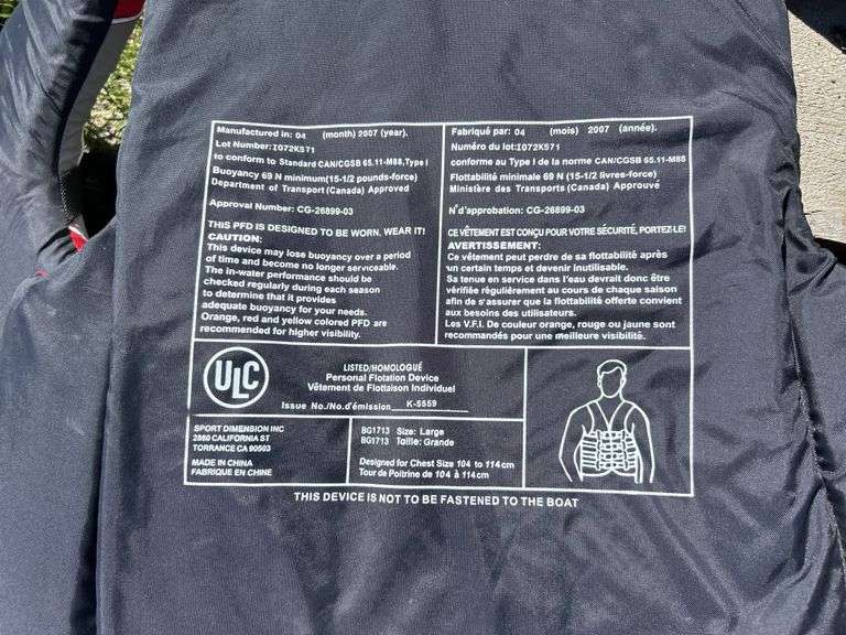 2 - Fluid Life Jackets, size large, *Unreserved*