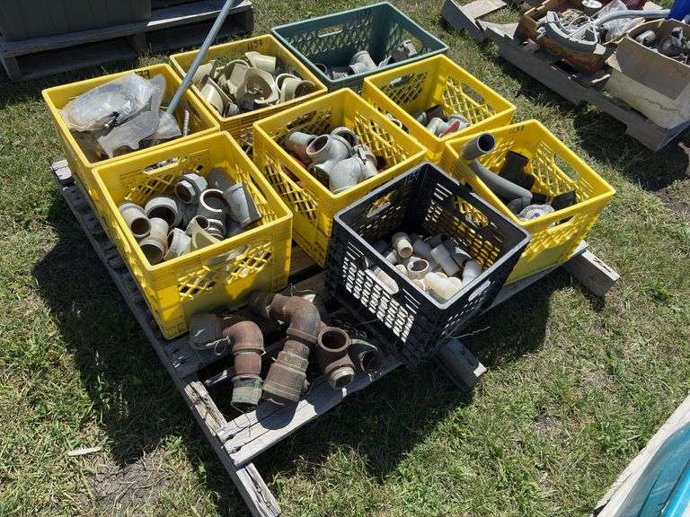 8 Milk Crates of plumbing fittings, ABS fittings, misc parts, *Unreserved*