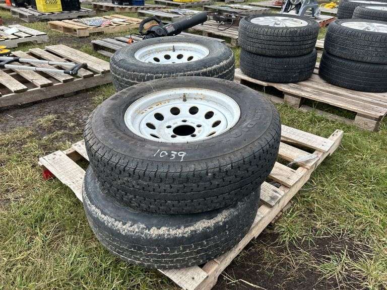 4 Mission Radial ST tires (Trailer) ST205/175R14, 4 white 5 bolt utility rims, *Unreserved*