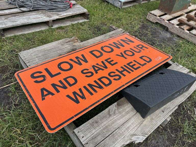 Metal Orange Construction Sign approx 4'x2', Med Duty Curb Ramp approx 5"x1'7"x10", *Unreserved*
