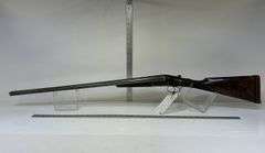 R Wylie Hill Co. 12 ga. Side by Side Shotgun, w/ case, Damascus Barrel, pre 1900, no sn, *Unreserved*