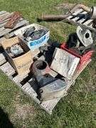 Box w/ Seatbelts, Taillight, Backup Lights, Custom Taillight & Speedometer, Box w/ 1971 Custom 10 Chevy Misc Parts, Heater Motor Shroud 70's Chevy/GM, Rad Fan, Crate w/ Misc. Metal Brackets *Unreserved*