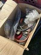 Crate w/ Fan Clutch, Heater Motor, GMC Hord Cover, Door Handle & Misc Plastic Trim, 1 - Crate w/ Taillights 2 - Ford Truck & 2 - Chevy Truck, 80's Datsun Custom Dash w/ Gauges & Switch Panel, 1 - Box w/ Misc. Cords, Saw Blade, & Lens Covers *Unreserved*