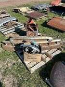 1 - Crate of 1941-46 Chevy Pickup Front End Parts, Light Cowells, Hood Latch, Turn Signal Covers, 1 - Box of 1937-39 Chevrolet Sedan Interior Parts, 50's Chevy 1 Ton Truck Grill*Unreserved*