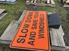 Metal Orange Construction Sign approx 4'x2', Med Duty Curb Ramp approx 5"x1'7"x10", *Unreserved*