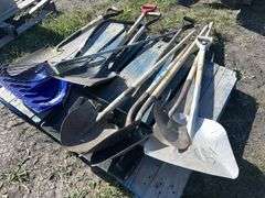 Pallet of assorted Yard Tools, approx 9 shovels, 1 rake, *Unreserved*