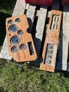 Crate w/ Fan Clutch, Heater Motor, GMC Hord Cover, Door Handle & Misc Plastic Trim, 1 - Crate w/ Taillights 2 - Ford Truck & 2 - Chevy Truck, 80's Datsun Custom Dash w/ Gauges & Switch Panel, 1 - Box w/ Misc. Cords, Saw Blade, & Lens Covers *Unreserved*