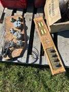 Crate w/ Fan Clutch, Heater Motor, GMC Hord Cover, Door Handle & Misc Plastic Trim, 1 - Crate w/ Taillights 2 - Ford Truck & 2 - Chevy Truck, 80's Datsun Custom Dash w/ Gauges & Switch Panel, 1 - Box w/ Misc. Cords, Saw Blade, & Lens Covers *Unreserved*