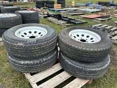 4 Mission Radial ST tires (Trailer) ST205/175R14, 4 white 5 bolt utility rims, *Unreserved*