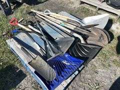 Pallet of assorted Yard Tools, approx 9 shovels, 1 rake, *Unreserved*
