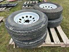 4 Mission Radial ST tires (Trailer) ST205/175R14, 4 white 5 bolt utility rims, *Unreserved*