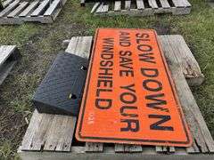 Metal Orange Construction Sign approx 4'x2', Med Duty Curb Ramp approx 5"x1'7"x10", *Unreserved*
