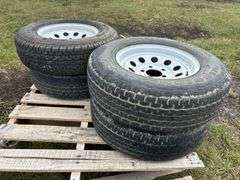 4 Mission Radial ST tires (Trailer) ST205/175R14, 4 white 5 bolt utility rims, *Unreserved*