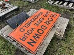 Metal Orange Construction Sign approx 4'x2', Med Duty Curb Ramp approx 5"x1'7"x10", *Unreserved*