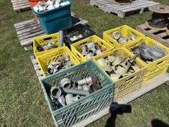 8 Milk Crates of plumbing fittings, ABS fittings, misc parts, *Unreserved*