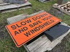 Metal Orange Construction Sign approx 4'x2', Med Duty Curb Ramp approx 5"x1'7"x10", *Unreserved*