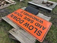 Metal Orange Construction Sign approx 4'x2', Med Duty Curb Ramp approx 5"x1'7"x10", *Unreserved*