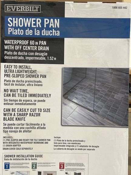 WATERSHIELD SHOWER SYSTEM 36 IN. X 60 IN. WATERPROOF SHOWER PAN WITH OFF-CENTER DRAIN (DRAIN ASSEMBL