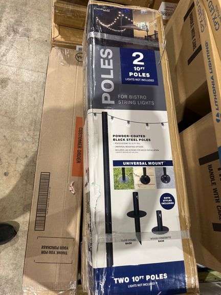 EXCELLO GLOBAL PRODUCTS BISTRO STRING LIGHT POLES - 2 PACK - EXTENDS TO 10 FEET - UNIVERSAL MOUNTING