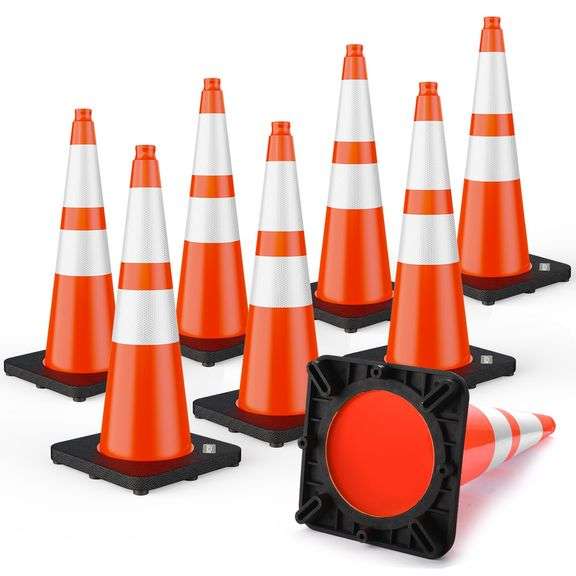 BATTIFE 28 INCH TRAFFIC SAFETY CONES ORANGE WITH WEIGHTED BASE 8 PACK | HEAVY DUTY DESIGN, REFLECTIV