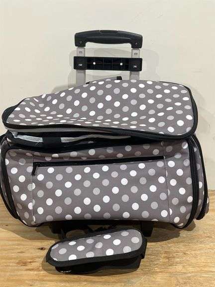 LUXJA SEWING MACHINE CASE WITH DETACHABLE DOLLY, GRAY DOTS | ROLLING TOTE WITH REMOVABLE BOTTOM PAD