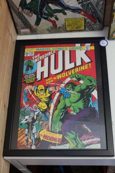 2014 MARVEL THE INCREDIBLE HULK & THE WOLVERINE POSTER IN BLACK FRAME APROX 17"x13" *double sided with separate art on back!!*