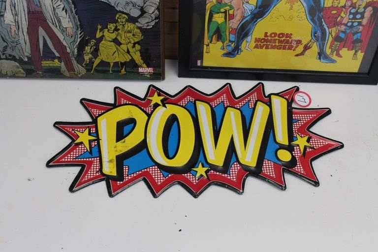 METAL "POW" COMIC THEMED SIGN APROX 17"L