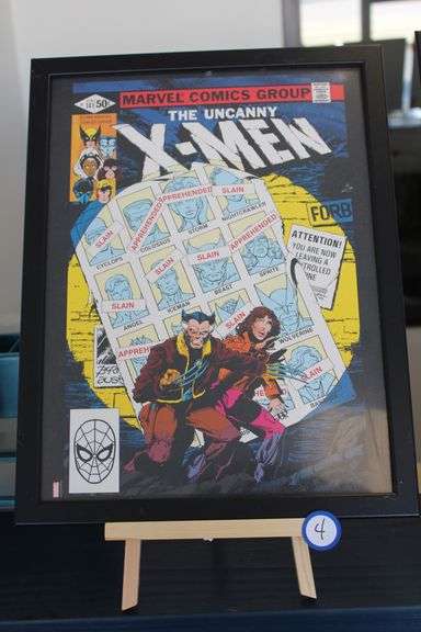 2014 MARVEL X-MEN POSTER IN BLACK FRAME APROX 17"x13" *double sided with separate art on back!!*