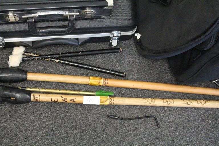 DRUM STICKS SUCH AS VIC CLASSIC BLACK T2 AND HAND CARVED CUSTOM LARGE APROX 28"