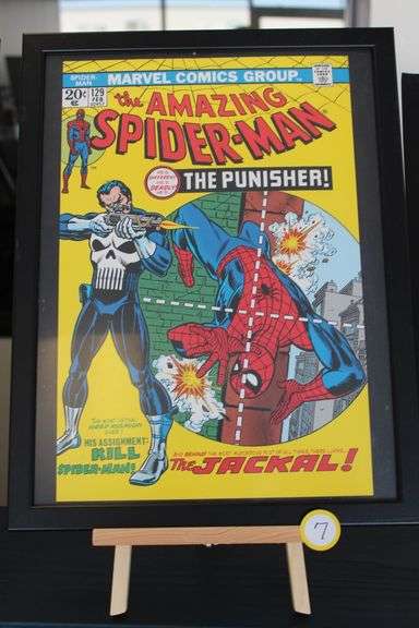 2014 MARVEL THE AMAZING SPIDER MAN & THE PUNISHER POSTER IN BLACK FRAME APROX 17"x13" *double sided with separate art on back!!*