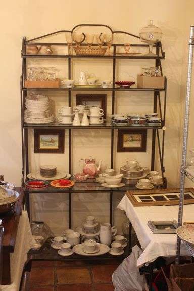 IRON BAKERS RACK 4'x7'  WITH GLASS SHELVING WIDTHS INCLUDING 9", 1', & 18"