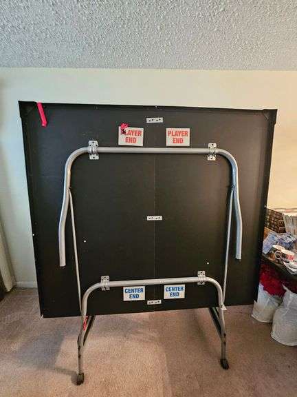 MD SPORTS TOURNAMENT SIZE PING PONG TABLE, COMPLETE WITH PADDLES, NET, & BALLS, ON WHEELS, FOLDS UP FOR EASY STORAGE