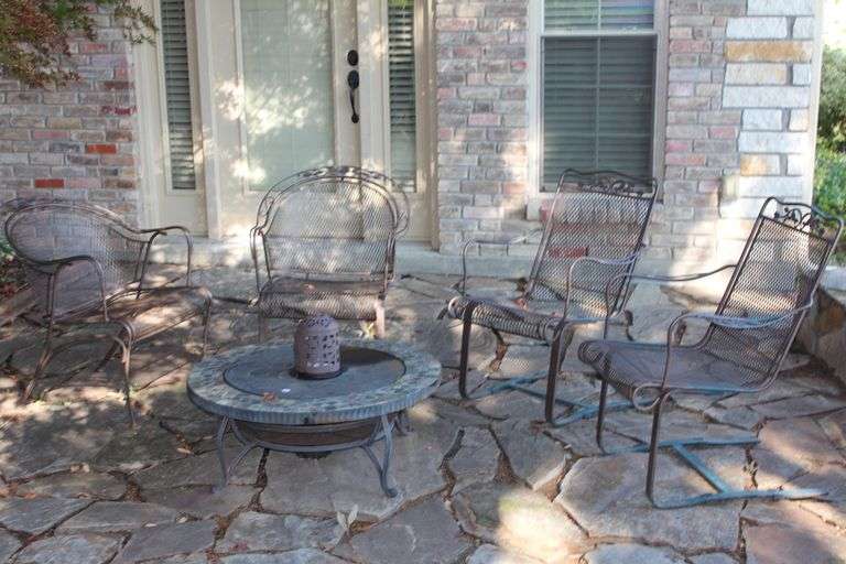 METAL OUTDOOR CHAIRS MATCHING FIREPLACE