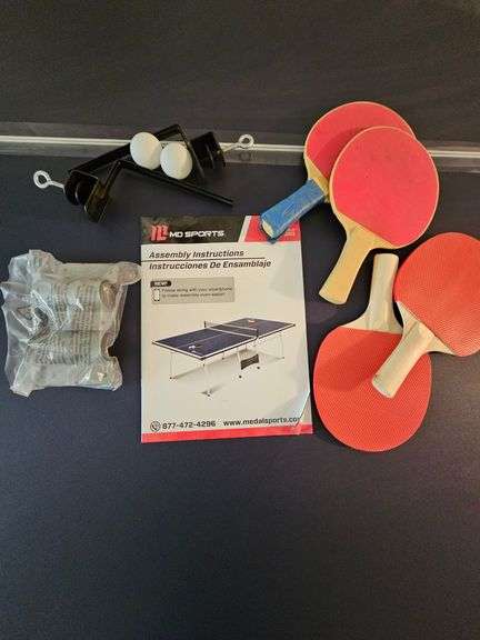 MD SPORTS TOURNAMENT SIZE PING PONG TABLE, COMPLETE WITH PADDLES, NET, & BALLS, ON WHEELS, FOLDS UP FOR EASY STORAGE