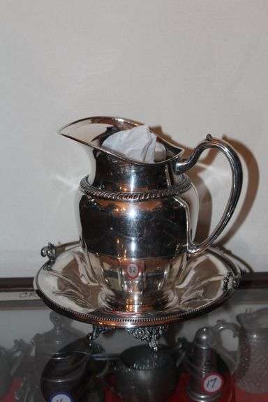FIESTA ONE DA LTD PITCHER WITH FORBES SILVER CO QUADRUPLE PLATED SILVER 218 CARRIER STAND
