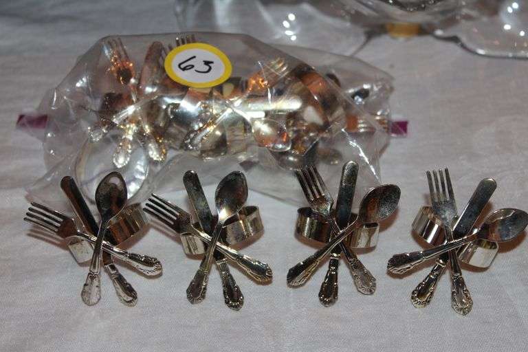 SILVER PLATED ON COPPER NAPKIN HOLDERS WITH MINI UTENSILS ATTACHED