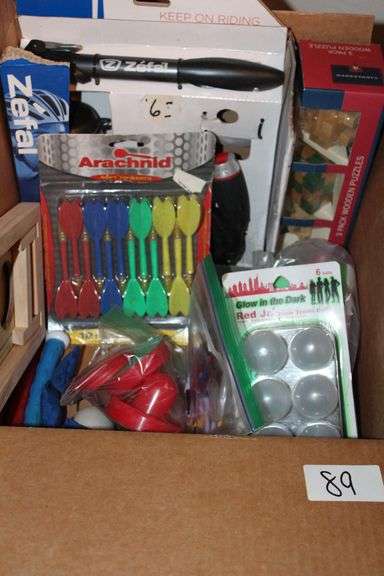 GAMES & SPORTS ACCESSORIES SUCH AS SOFT TIPPED DARTS, GLOW IN THE DARK PING PONG BALLS, MINI CORNHOLE BOARD & BAGS, NEW WOODEN PUZZLE PACK, AIR HOCKEY ACCESSORIES, ECT