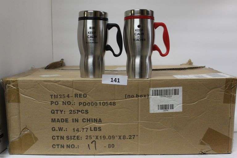 KEEP CALM AND NURSE ON STAINLESS STEEL TUMBLER WITH BLUE PLASTIC HANDLE