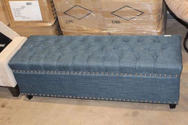 ELEGANT CUSHIONED CHEST WITH CHROME BUTTON TRIM APROX 56" x 18" x 18.5"