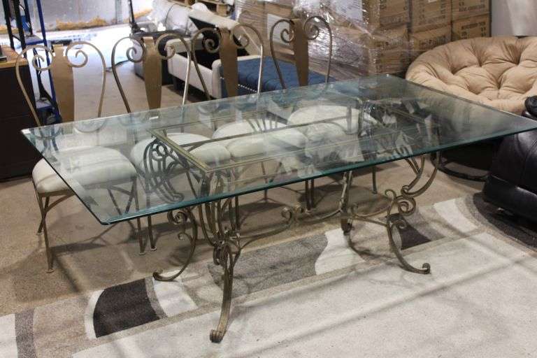 STANLEY FURNITURE COMPANY GOLD METAL FRAMED LOW TABLE WITH TEMPERED GLASS TOP 78"x44"x29"