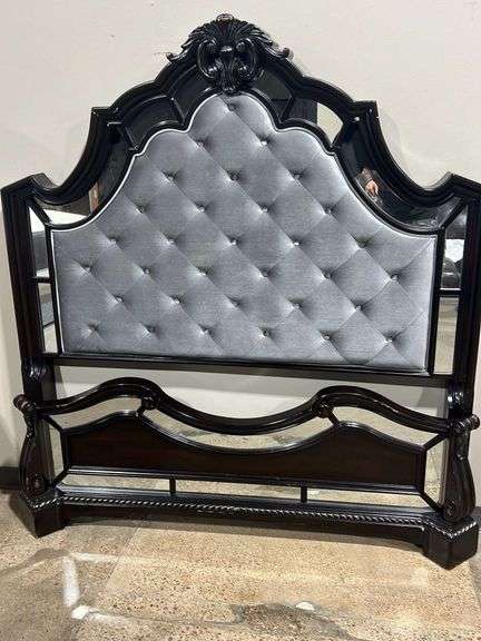 CROWN MARK INC. BANKSTON B1660 MIRRORED SOLID WOOD QUEEN HEAD AND FOOT PANELS, SIDE RAILS NOT INCLUDED