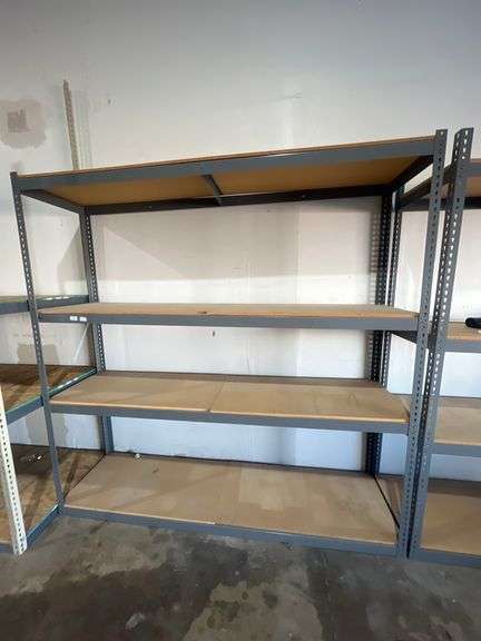 U-LINE TEARDROP METAL SHELVING UNIT 4-TIER WITH PRESSED WOOD SHELVING APROX 8'L x 2'W x 8'H