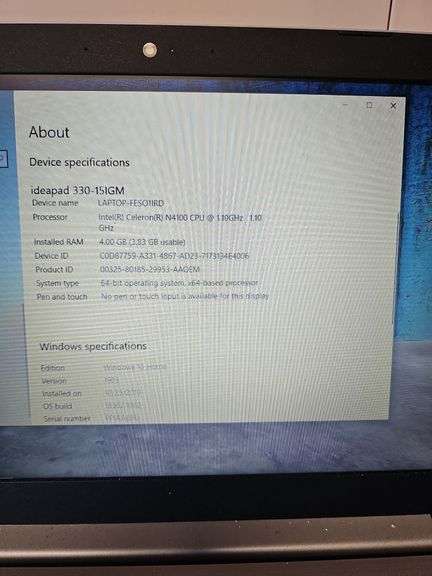 LENOVO IDEAPAD 330 LAPTOP MODEL 330-15IGM WITH INTEL POWERS ON WITH PASSWORD INCLUDED