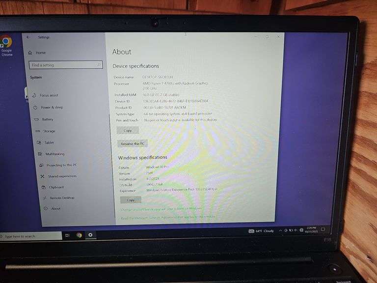 LENOVO THINKPAD E15 GEN 2 LAPTOP WITH AMD RYZEN 7 4000 SERIES AND AMD RADEON GRAPHICS POWERS ON WITH PASSWORD INCLD.