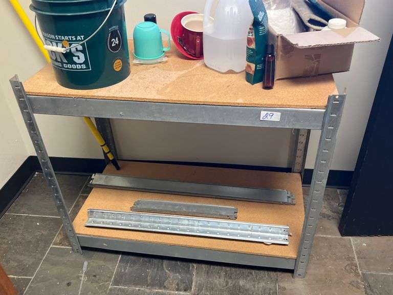 2-TIER SHELVING UNIT APROX 3'x18"x30" WITH EXTRA PCS INCLUDED TO EXPAND