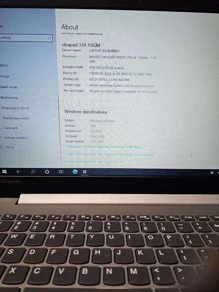 LENOVO IDEAPAD 330 LAPTOP WITH INTEL MODEL 330-15IGM POWERS ON WITH PASSWORD INCLD.