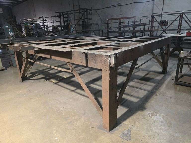 CUSTOM MADE SOLID METAL IRON WORKING TABLE APROX 104" x 103" x 34" **EXTREMELY HEAVY