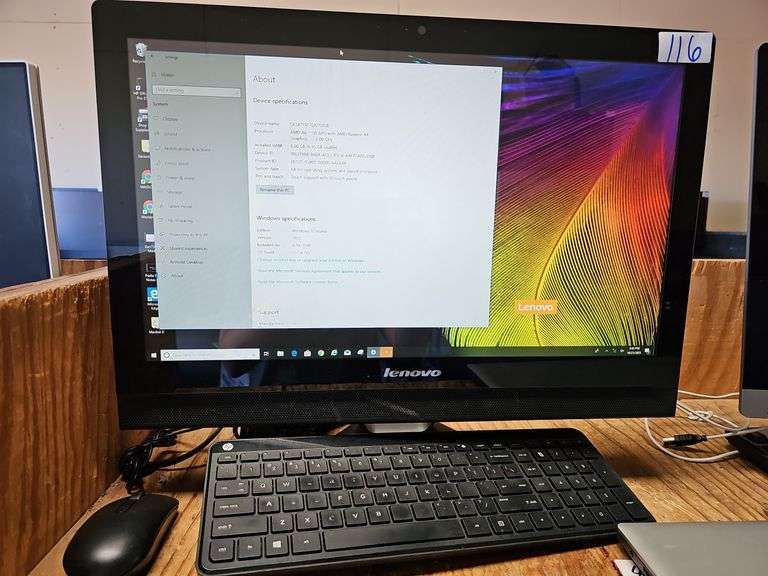 LENOVO F0B5 21.5" LED ALL IN ONE TOUCH SCREEN MONITOR WITH AMD A6 POWERS ON WITH USB MOUSE, KEYBOARD, AND POWER CABLE ALL INCLUDED