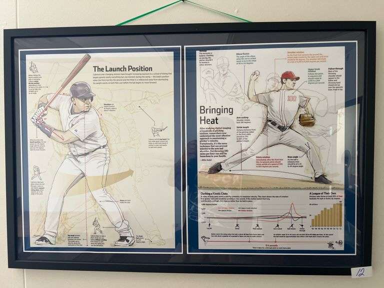 BASEBALL THEMED WALL ART IN MATTE BLACK WOOD & GLASS FRAME APROX 35"x2'